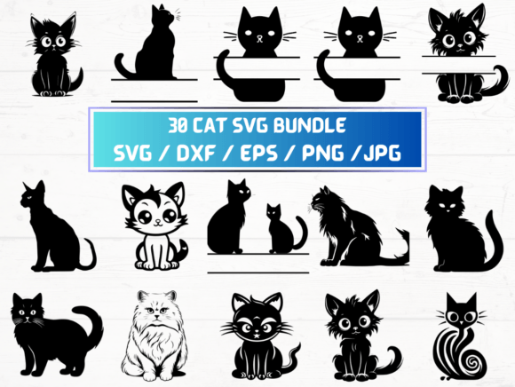 30 Cat SVG Files: Your All-in-One Digital Design Bundle for Crafters, Educators & Creators