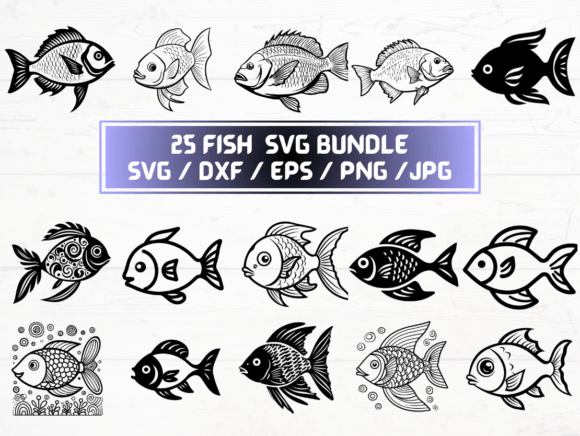 Fish SVG DXF, EPS, JPG Digital File Bundle